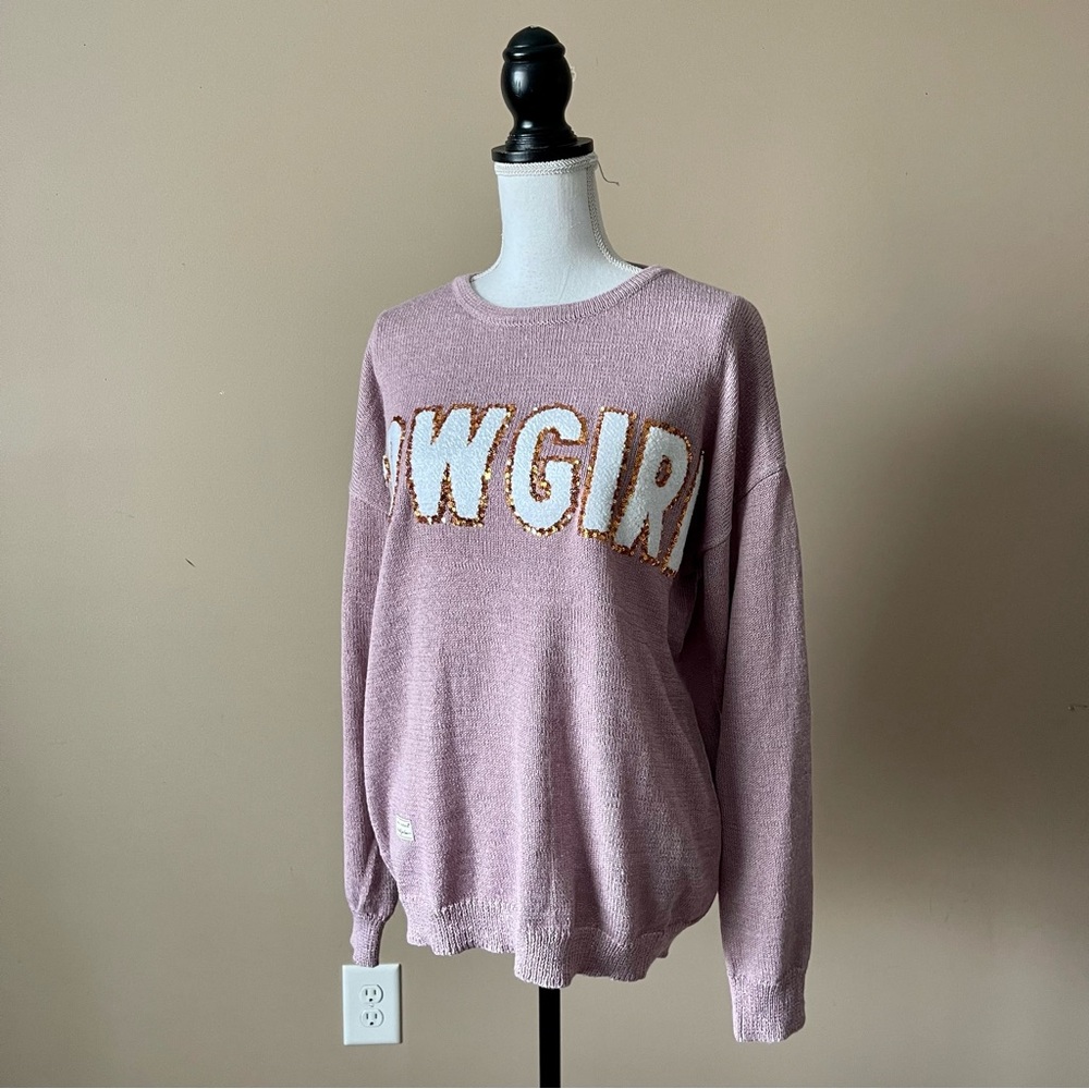 SIMPLY SOUTHERN | Mauve Sequins "Cowgirl" Knit Sweater Sz L - Picture 4 of 9